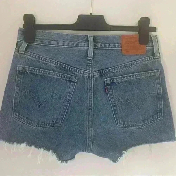 Levi's 501 High Rise Logo Stripe Sport Tape Shorts Jean Denim Shorts size 26 - Picture 7 of 13